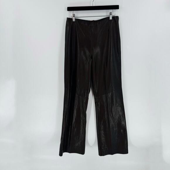 Vintage Danier Brown Leather Flare Pants Side Zip High Waist Y2k Chic Size 10 - Picture 11 of 11